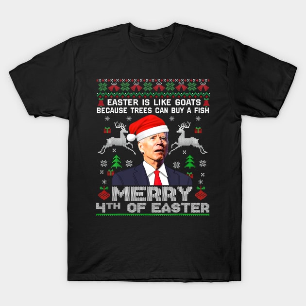 Merry 4th Of Christmas Funny Joe Biden Christmas Ugly Sweater T-Shirt by WestKnightTees